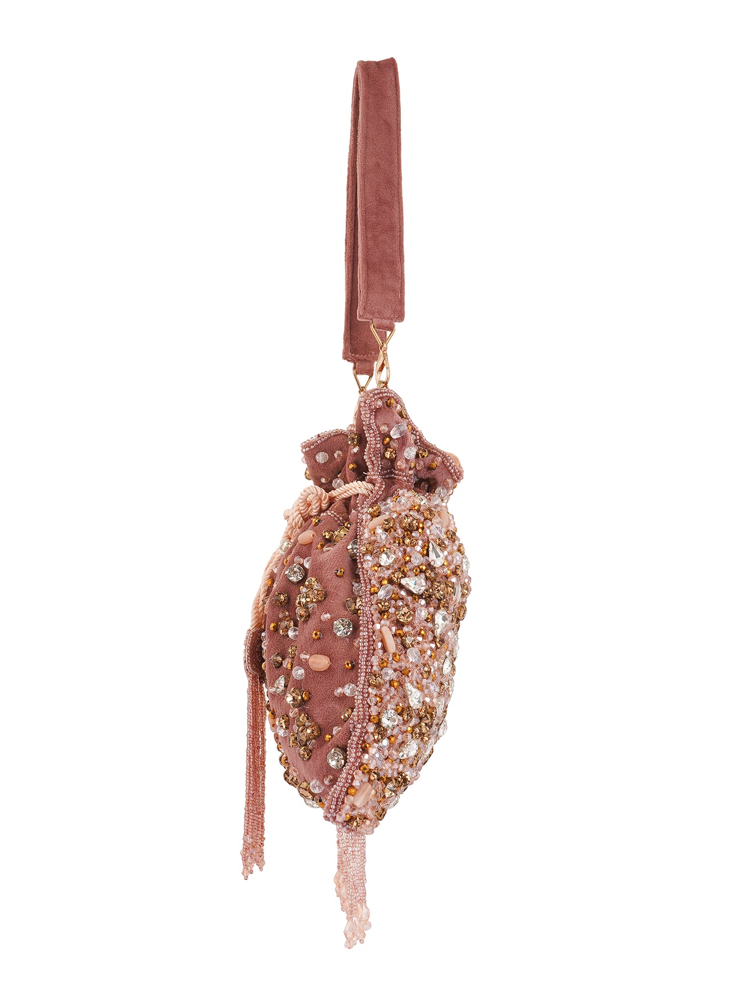 Hand-embroidered Phoolrani potli bag by aclutchstory with intricate floral embroidery and traditional drawstring closure.