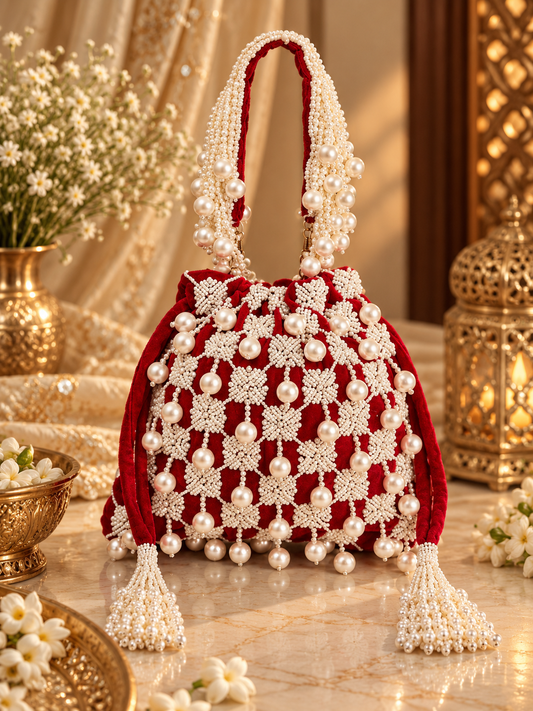 Red Pearl Tassels Potli