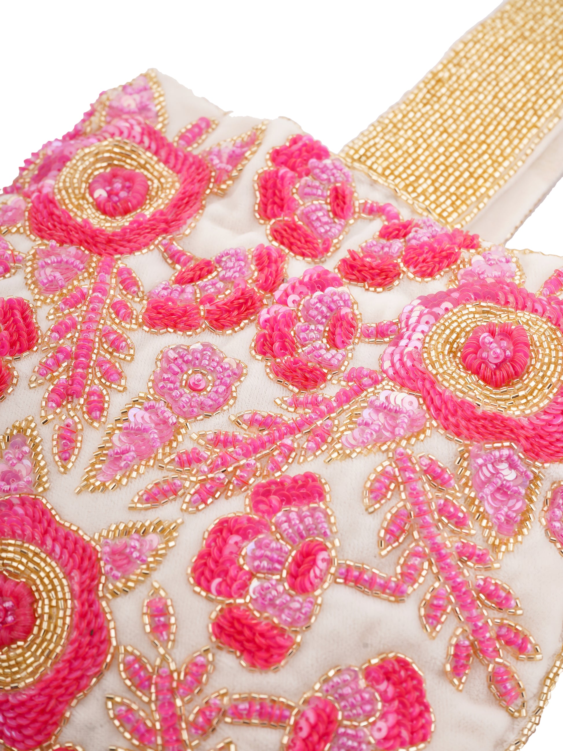 Dual-colored Rosy Dreams Potli Bag by aclutchstory featuring intricate embroidery and traditional Indian design.