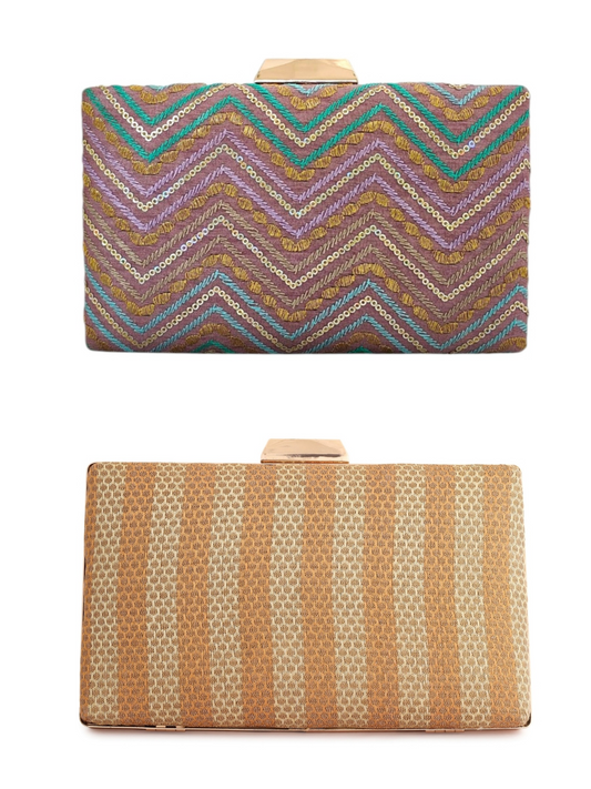 Set of 4 rectangular clutches by aclutchstory featuring sleek designs and various colors, perfect for stylish evening accessories.