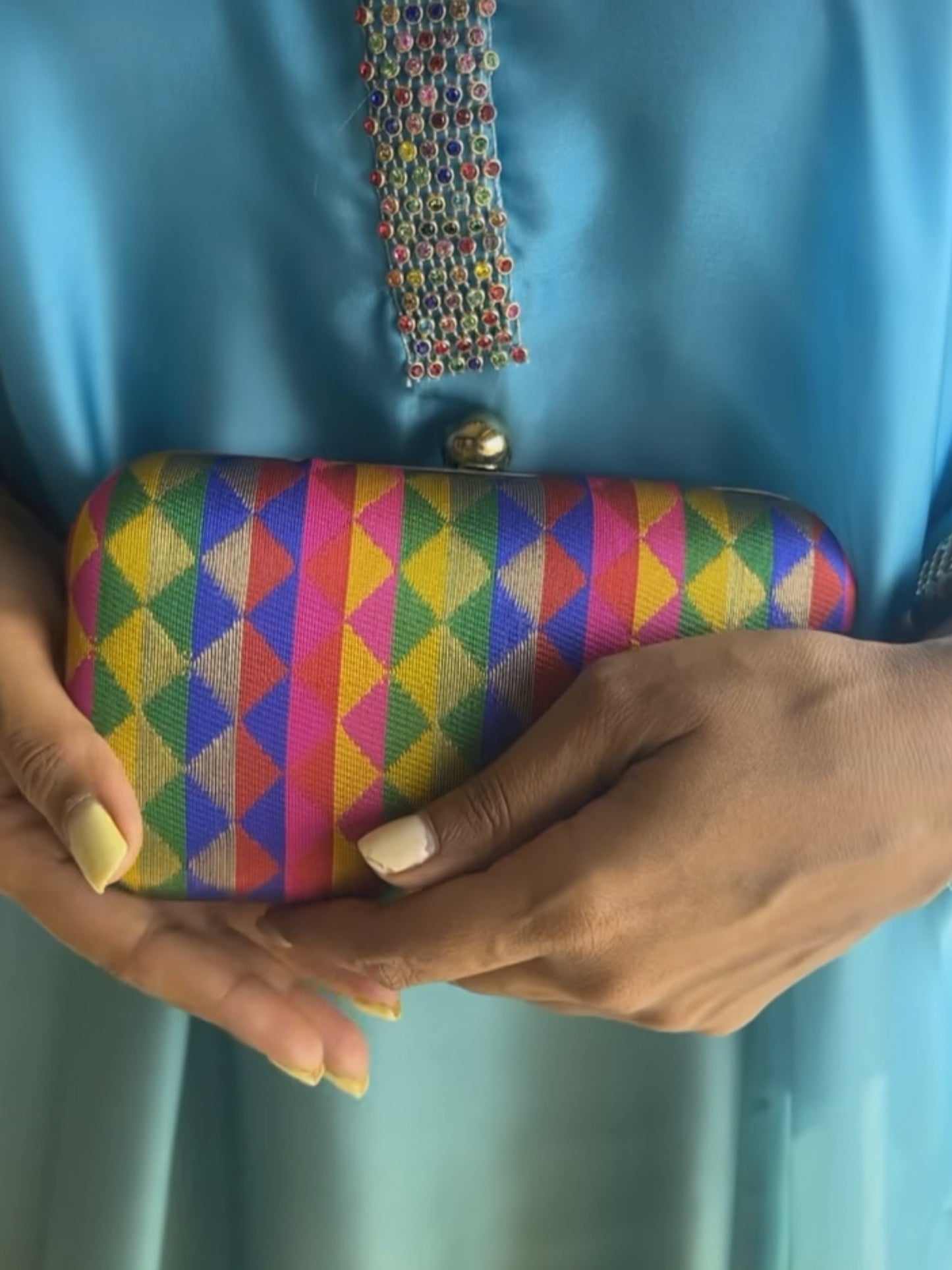 Set of 6 brocade clutches by aclutchstory featuring intricate patterns and elegant designs for evening occasions.