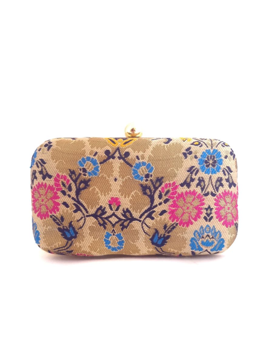 Set of 6 elegant brocade clutches by aclutchstory, featuring intricate woven patterns and stylish designs for evening occasions.