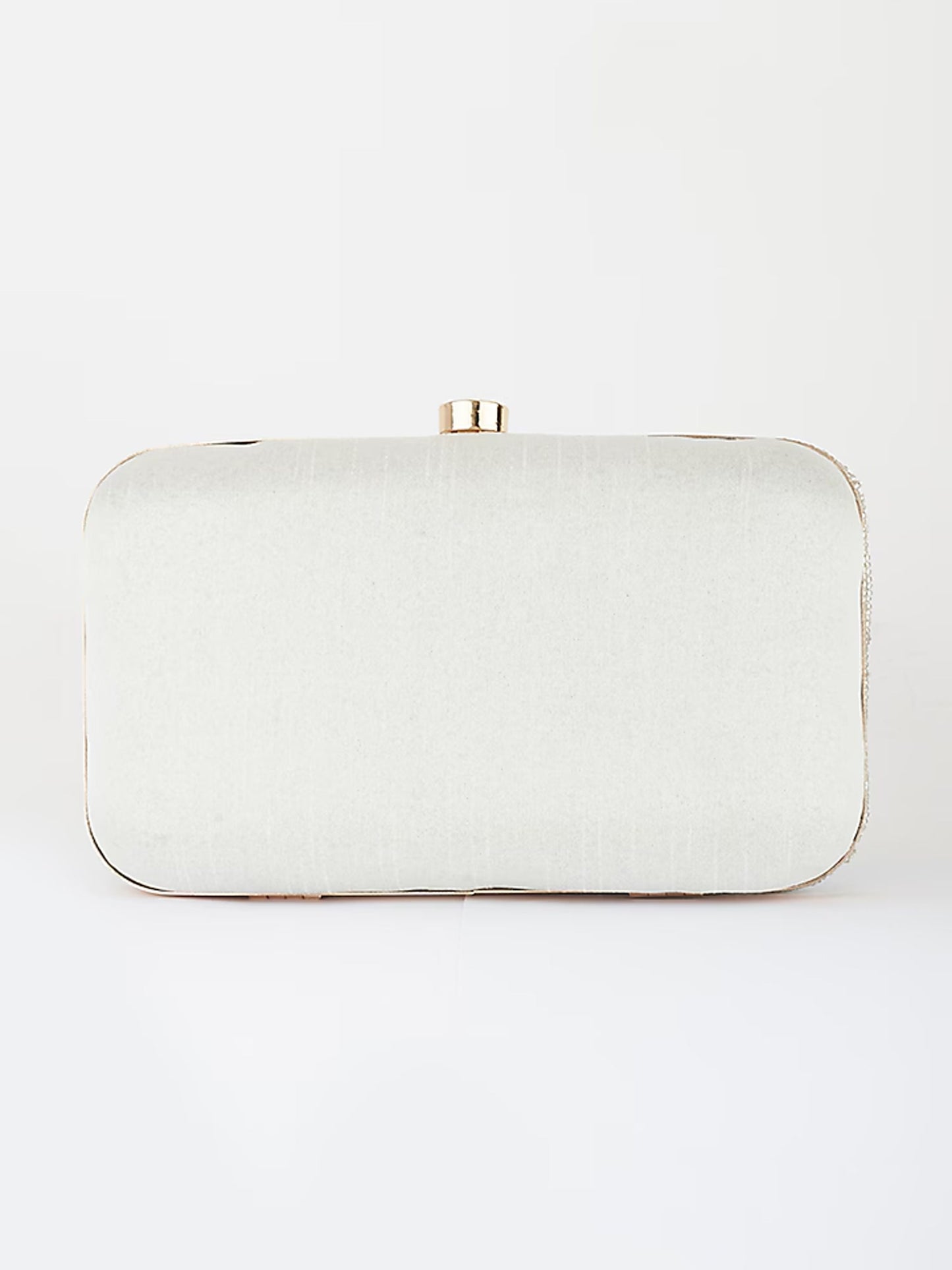 Silver Cleopatra clutch bag by Shaheen Bhatt with intricate design, featuring a sleek, elegant style perfect for evening events.