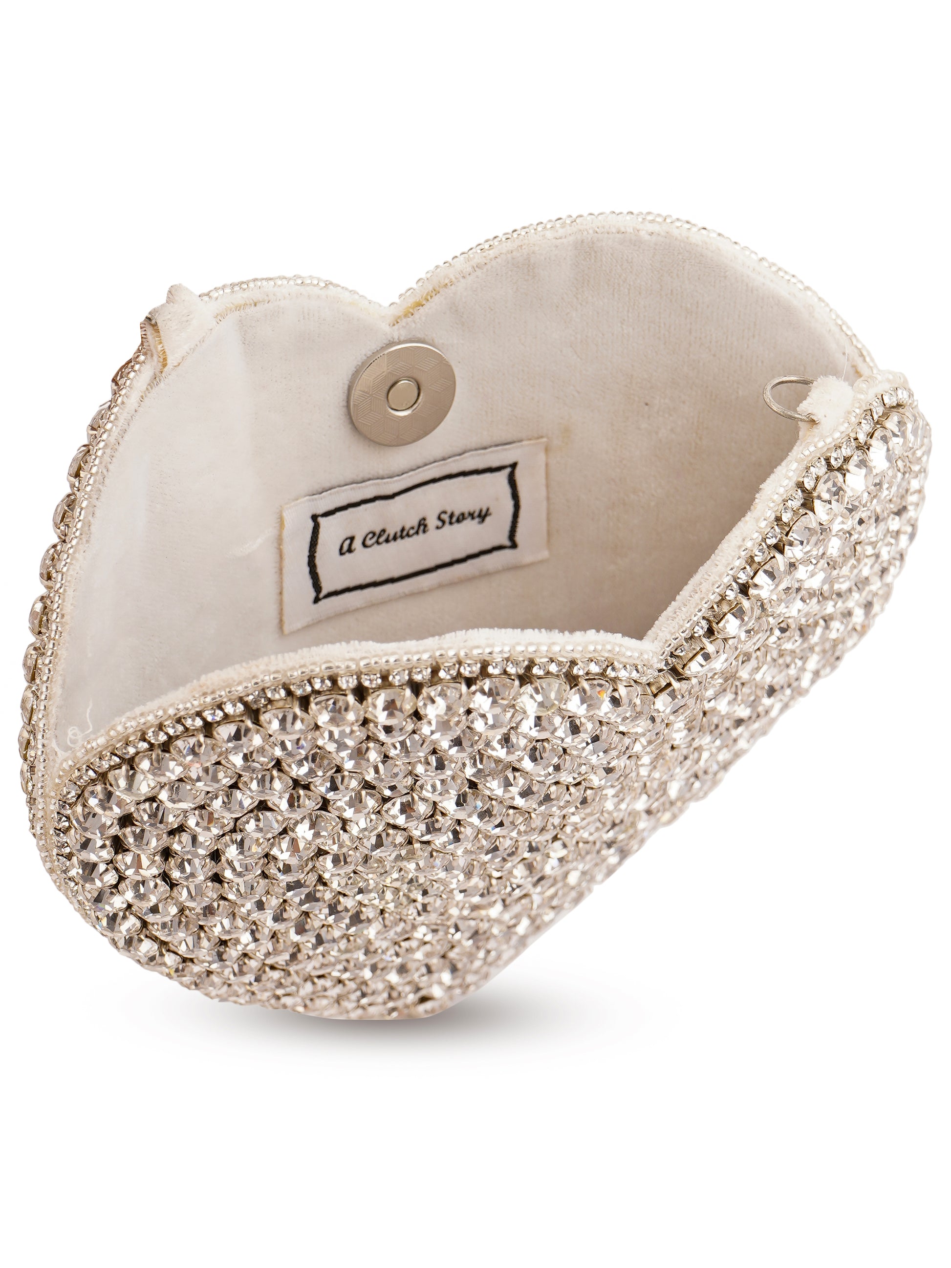 Silver Queen of Hearts clutch by aclutchstory featuring a detailed heart pattern and elegant design.