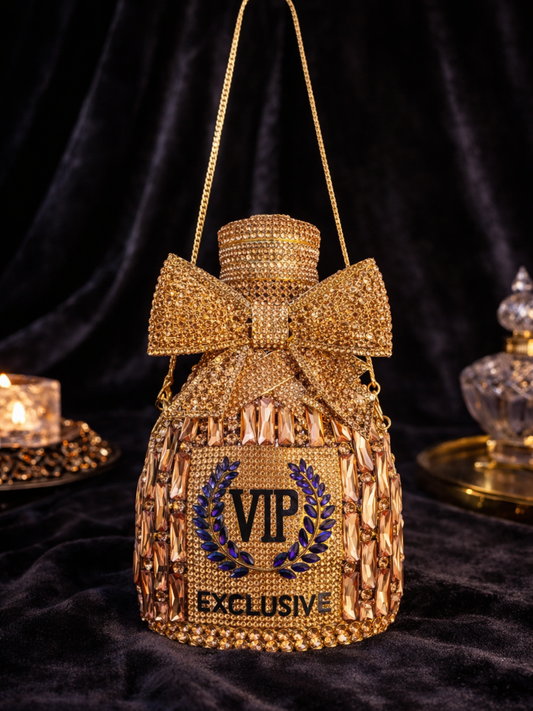 Trending Rose Gold Champagne shaped crystal clutch