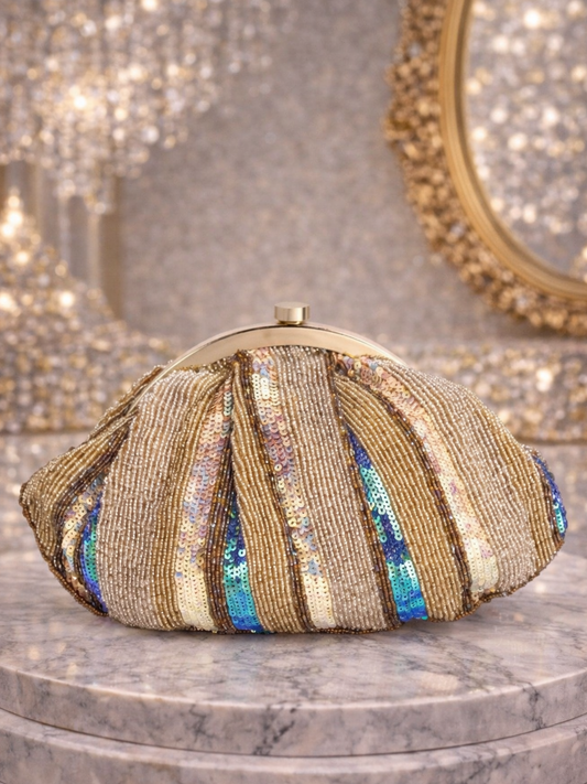 Multicolored hand-embroidered batua bag with intricate traditional design by aclutchstory, showcasing detailed embroidery and vibrant colors.