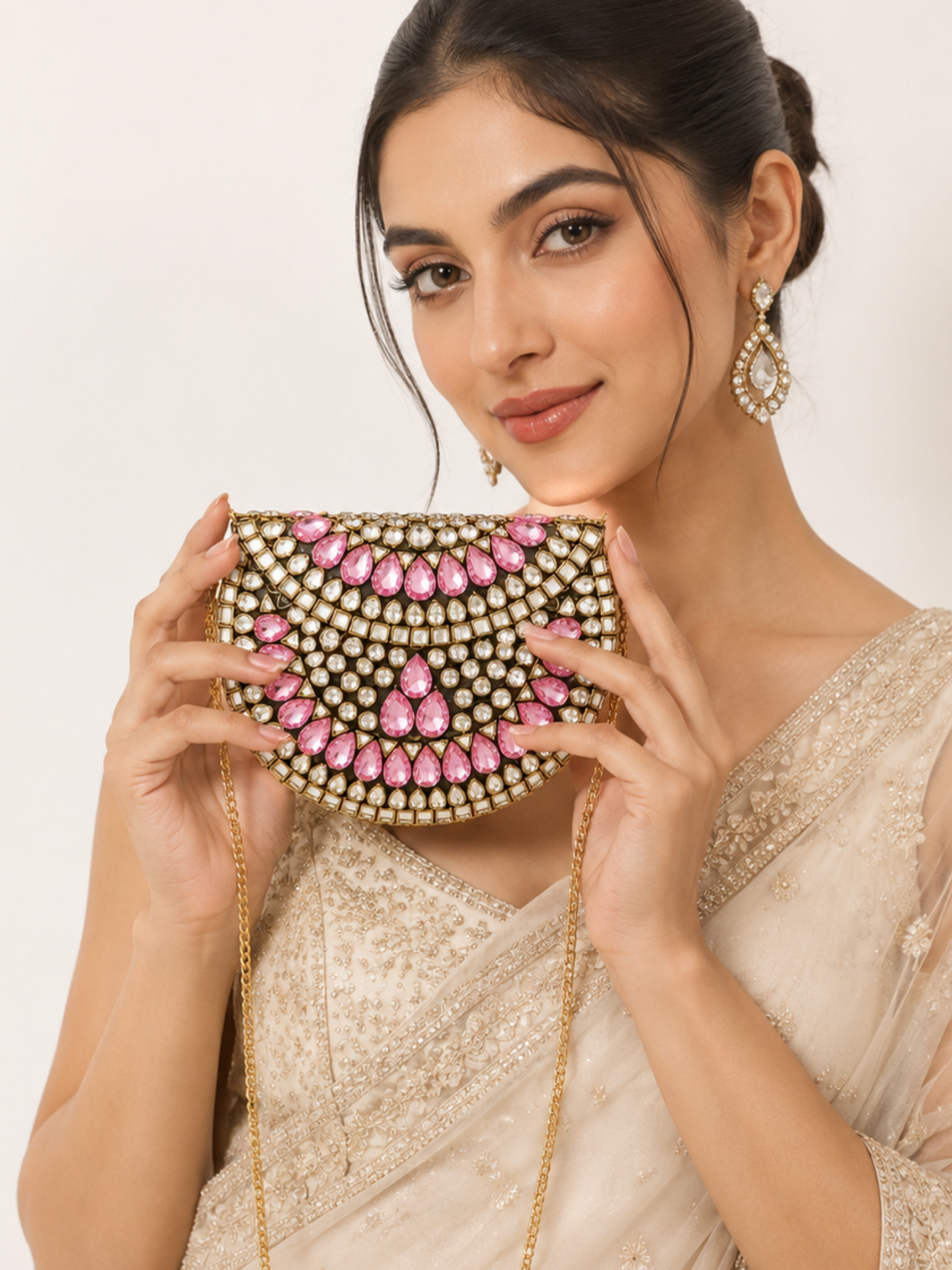 Pink Luxe Kundan Clutch