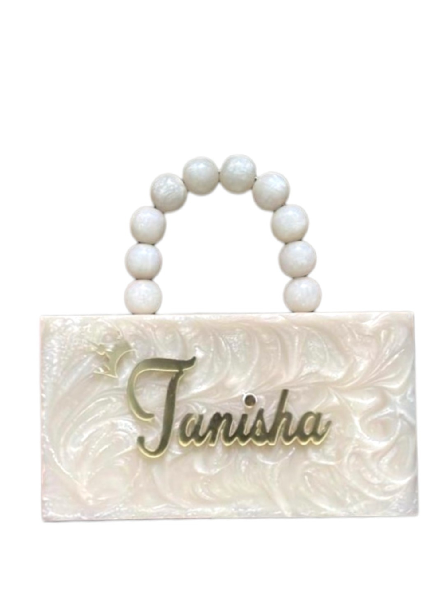 White customized embossed clutch bag by aclutchstory with textured surface and elegant design.
