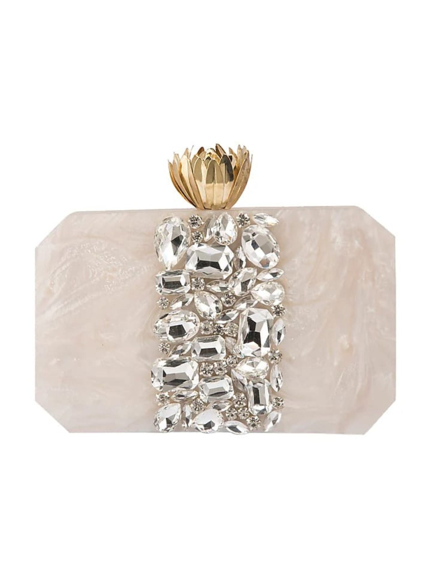 White Lotus resin clutch bag by aclutchstory with floral design and sleek finish, perfect for elegant occasions.