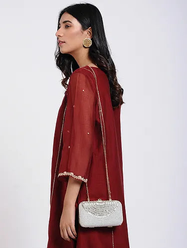 Silver Beaded Clutch