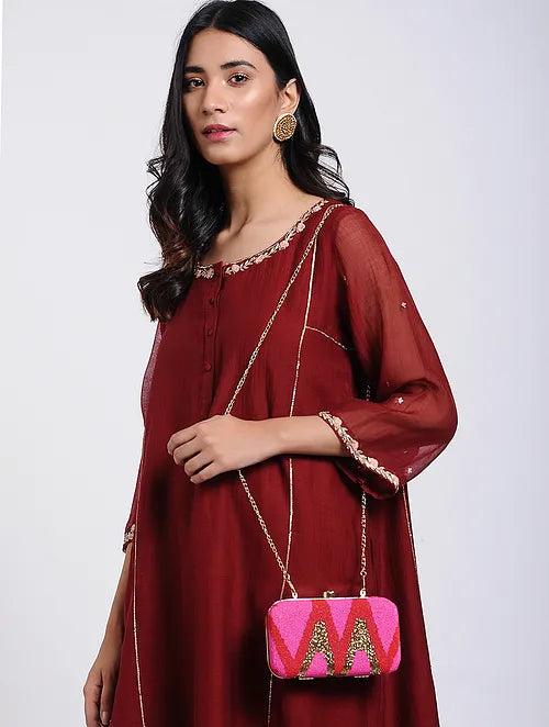 Hot Pink zigzag Clutch