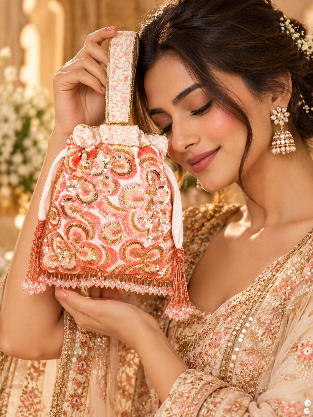 Peach Floral Potli
