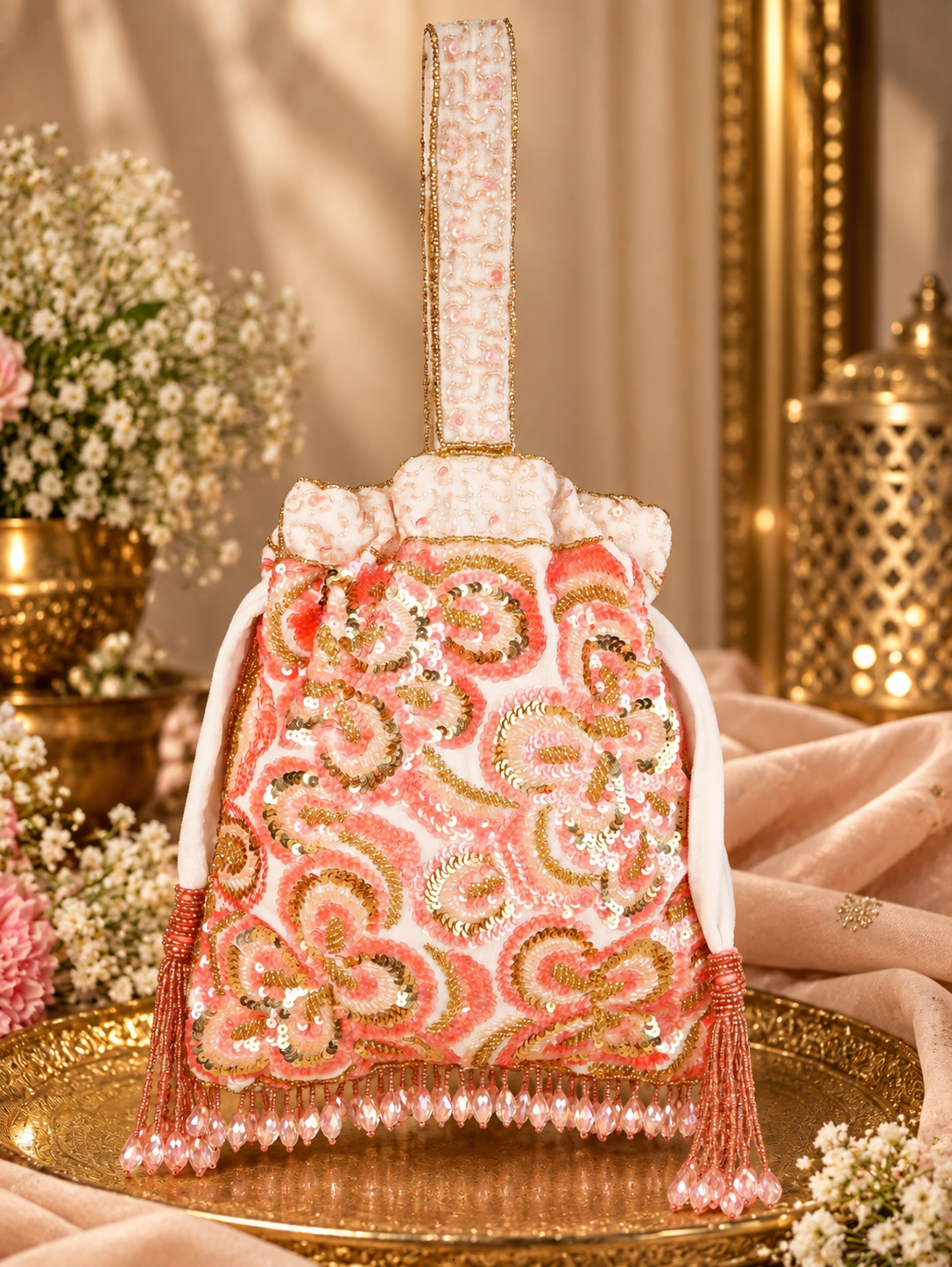 Peach Floral Potli