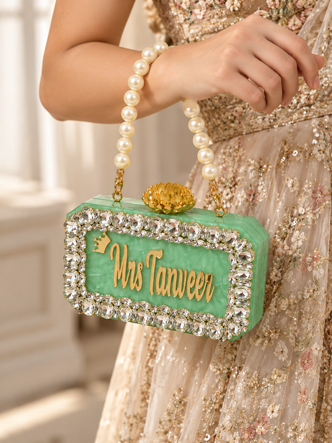Sea Green Customized Name Clutch