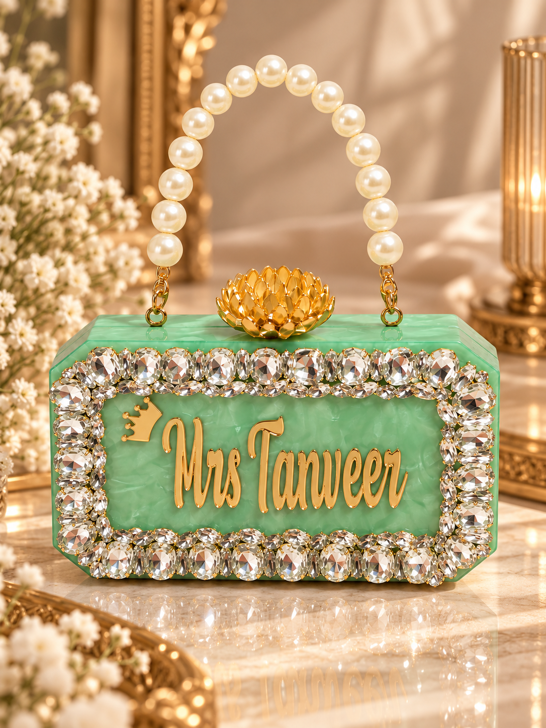 Sea Green Customized Name Clutch