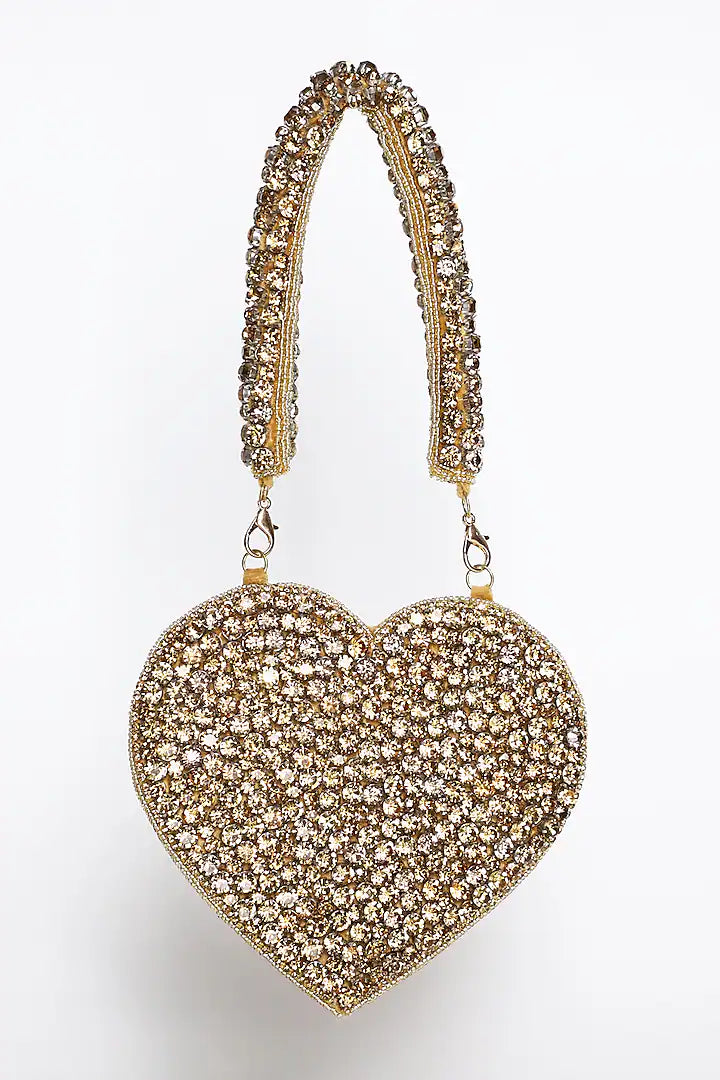 Gold Crystal Heart Clutch