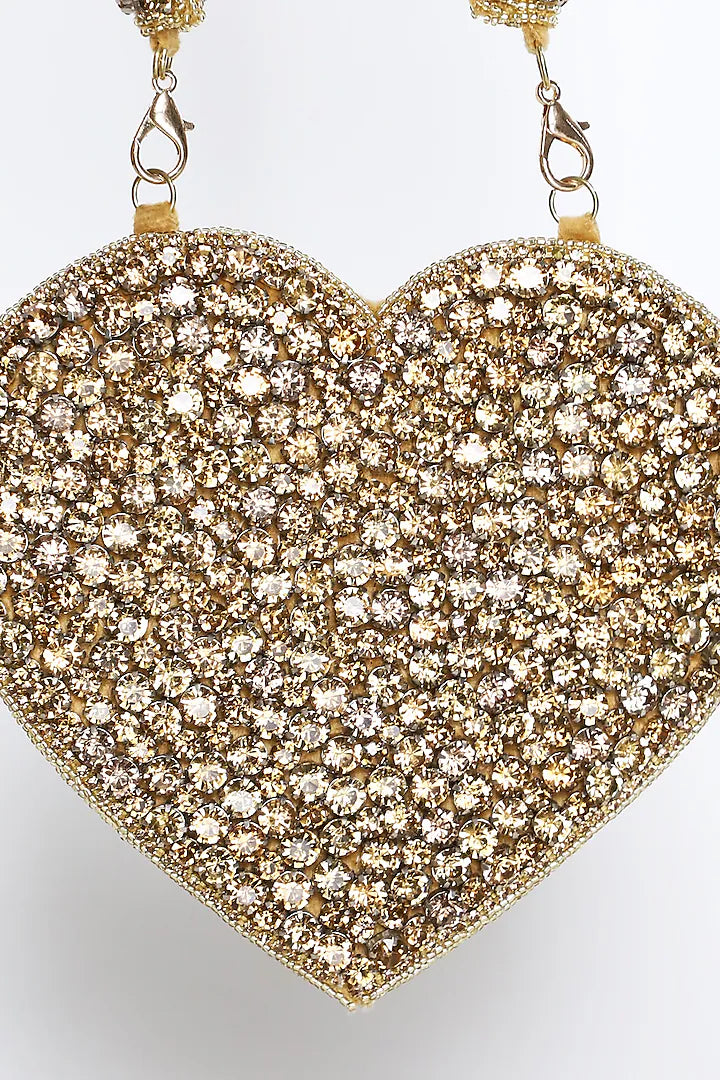 Gold Crystal Heart Clutch