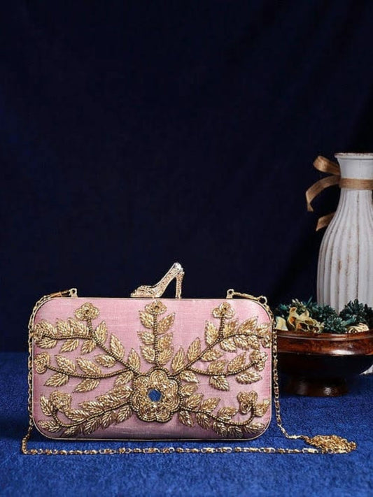 Pink High Heels Handembroidered Clutch