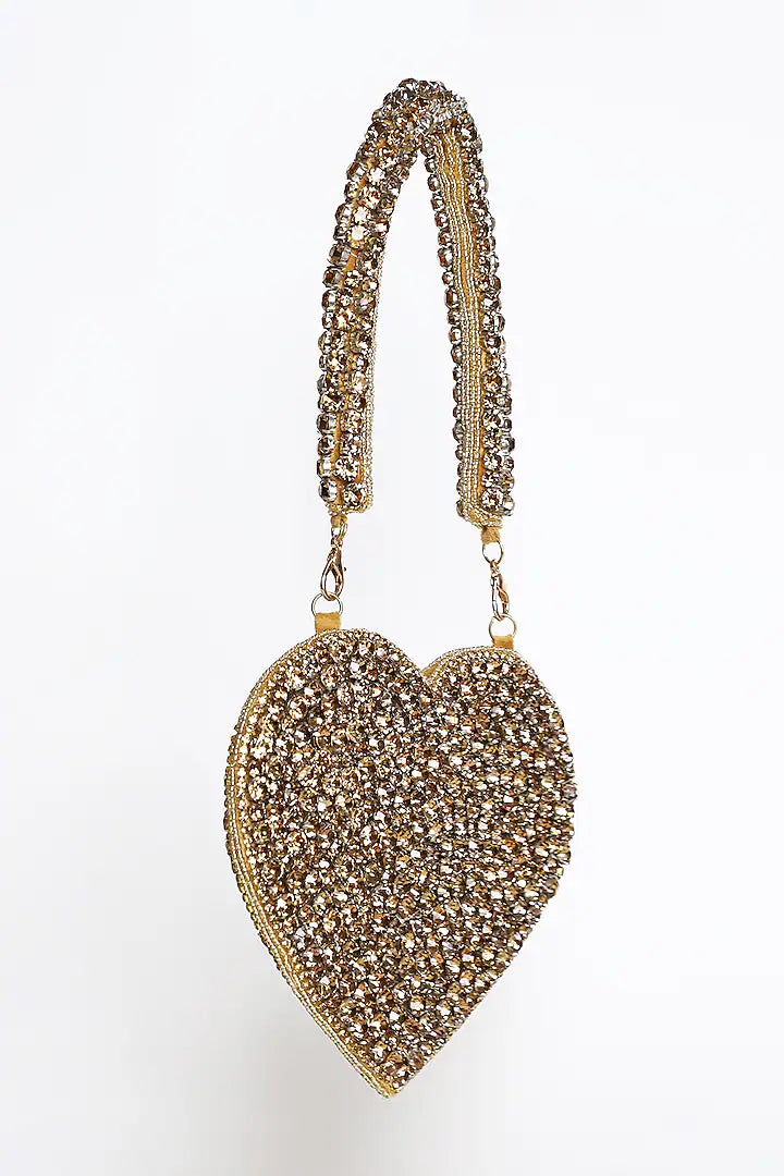 Gold Crystal Heart Clutch